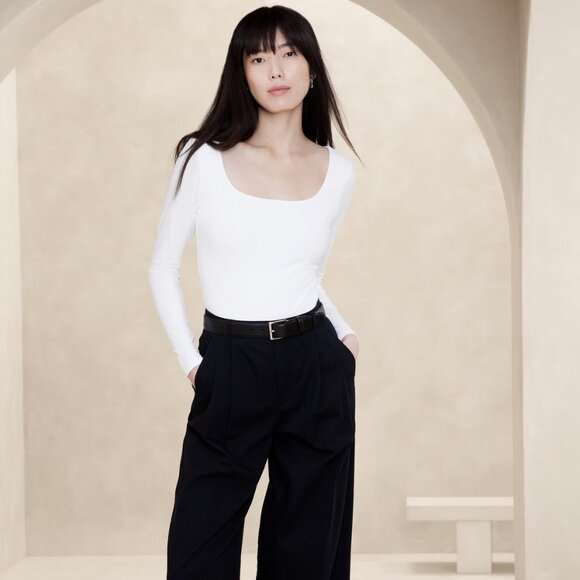 Banana Republic Cotton/Modal Soft Stretch Square-Neck Bodysuit - Picture 2 of 5